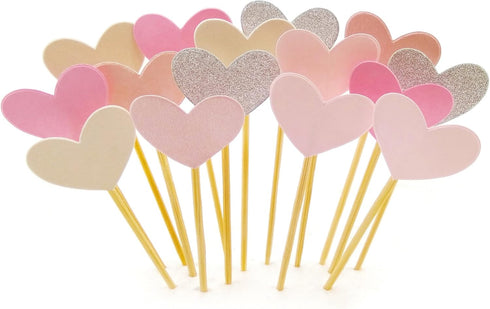 Cupcake Toppers 30Pcs Set, GUCUJI Funny Pink Heart DIY Glitter Mini Birthday Cake Decorations