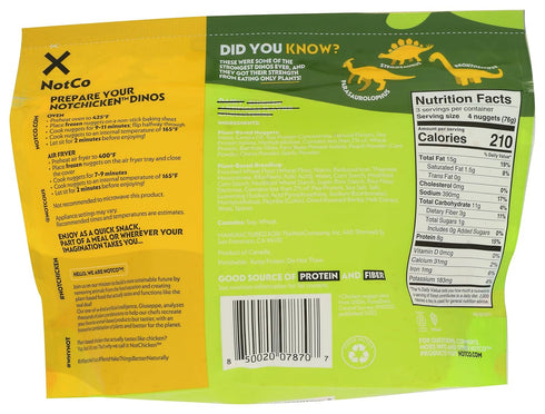 Frozen 8 oz NotCo NotChicken Dinos Plant-Based Breaded Chicken Nuggets, Pouch