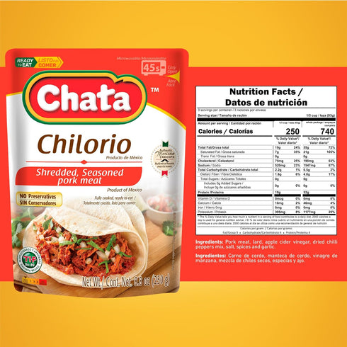8.8 oz Chata Mexican Pork Chilorio, Seasoned Shredded Pork