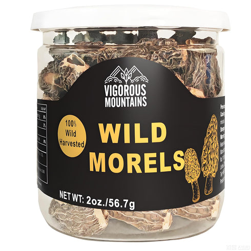 VIGOROUS MOUNTAINS Premium Dried Wild Morel Mushrooms 2oz, Wild Harvested, Earthy Flavor