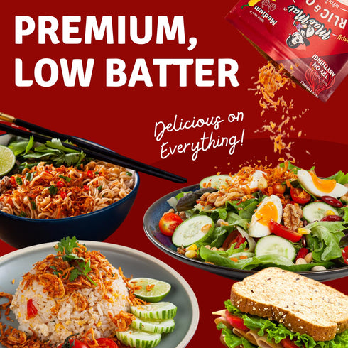 3.17oz (90g) MaeMai Medium Spice (SPICY) - Crispy Onions & Garlic Flakes - Crunchy All-Purpose Seasoning, Keto, Salad
