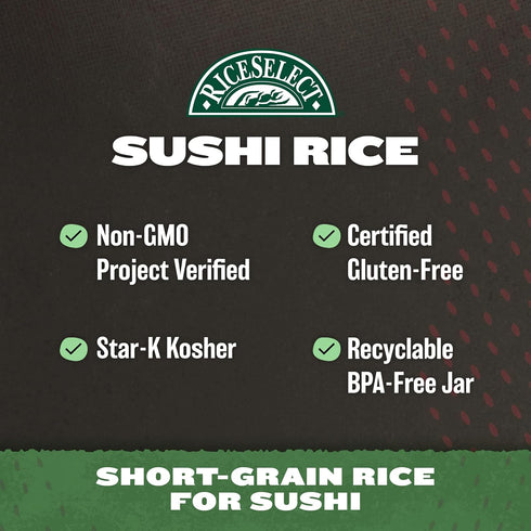 32-Ounce RiceSelect Sushi Rice for Sushi and Japanese Food, Premium Gluten-Free Short-Grain Rice, Non-GMO, Jar