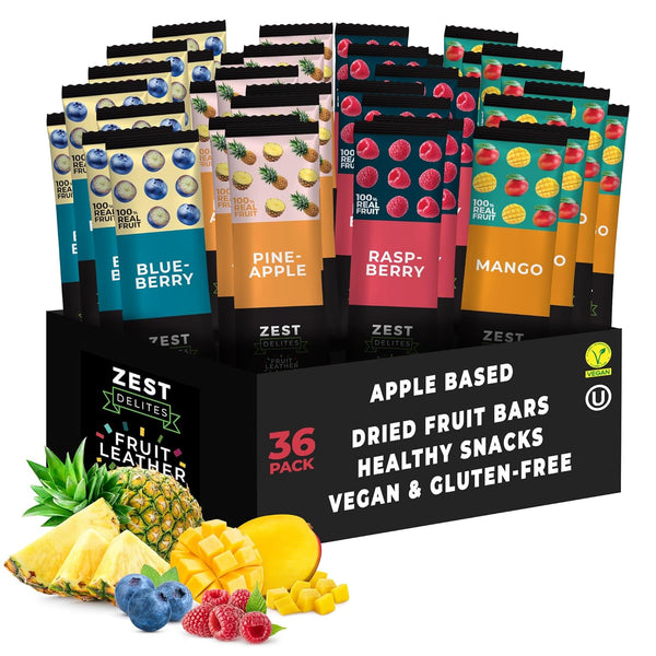 Fruit Snacks by Zest Delites, Fruit Leather Bars, Healthy Snacks for Adults
