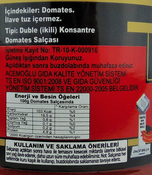 Oncu 700 24.64 Oz) Traditional and Natural Pastes (Turkish) (Tomato Paste, Gr /
