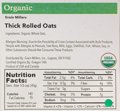 Grain Millers , Oats Thick Rolled Organic