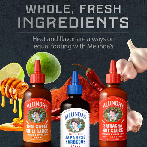 Pack 12oz, 3 Pack Melindas Asian Trio Collection - Gourmet Hot Sauce Variety with Sriracha Hot Sauce, Japanese BBQ