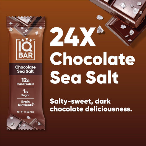 24 Count IQBAR Clean Plant Protein Bars - Chocolate Sea Salt - - Keto, Vegan, High Fiber, Gluten and Dairy Free, Low