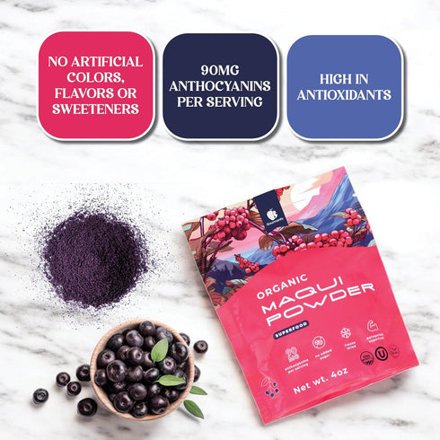 4 Oz Gourmanity Organic Maqui Berry Powder, Freeze-Dried Chilean Superfood Powder, Rich in Antioxidants and Nutrients