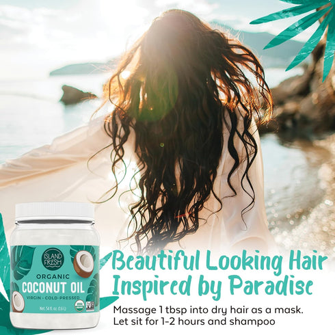 54 oz Island Fresh Organic Coconut Oil, Extra Virgin, Cold-Pressed, fl USDA Organic, Non-GMO for Cooking, Baking, Hair