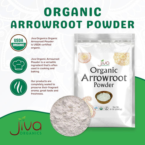 8 Jiva Organics Organic Arrowroot Flour (Powder) Ounce Bag - Raw, Non-GMO, Gluten Free