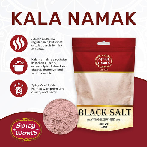 Spicy World 14 oz Kala Namak Indian Black Salt - Vegan, Pure, Unrefined, Non-GMO & Natural