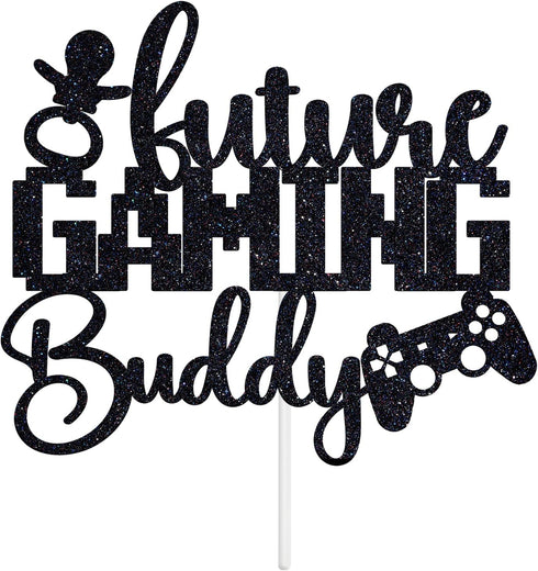 Ferburitar Future Gaming Buddy Cake Topper, Video Games Newborn Baby Announcement Sign for Boy and Girl, Baby