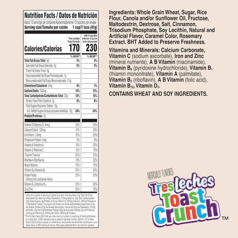 18.8 oz Tres Leches Toast Crunch Breakfast Cereal, Crispy Tres Leches Flavored Cinnamon Cereal, Family Size