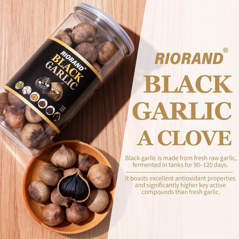 90 (17.64 Oz/500g) RioRand Black Garlic Whole Black Garlic Fermented for Days Non-Additives Ready to Eat for Snack