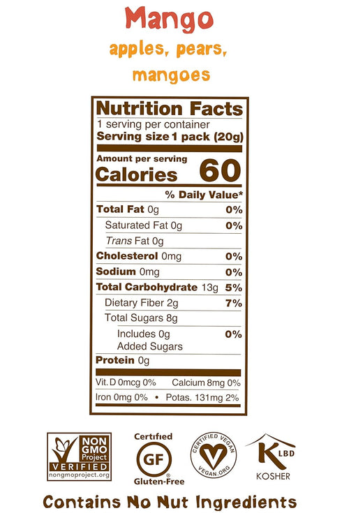 Bear Yoyo BEAR, Real Fruit Yoyos, 0.7 Oz, Mango, 5 Count - No Added Sugar, All Natural, Vegan Snack