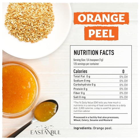4.41oz, Eastanbul Granulated Orange Peel, Dried Orange Peel for Baking, Cooking, Marinades, and Rubs, Perfect for Tea