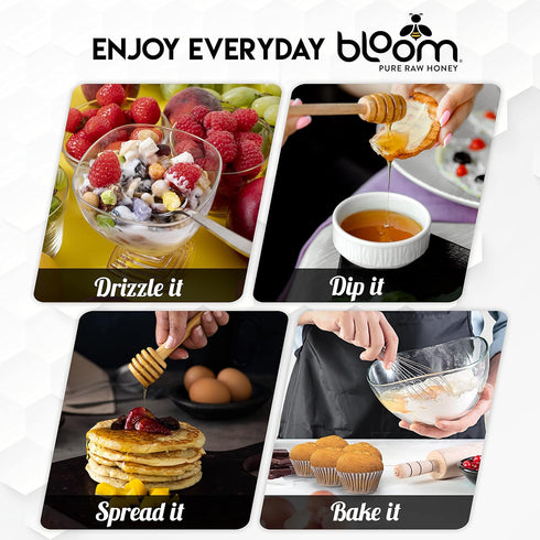 BLOOM PURE RAW HONEY 100% 32oz) Bloom Honey Pure Organic Raw Unfiltered and Unpasteurized Raw Honey (WILDFLOWER