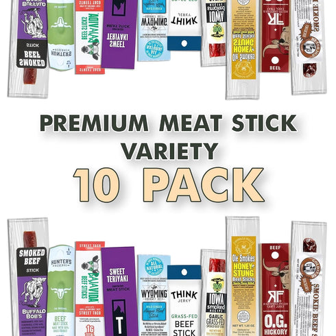 (10-Pack) Jerky-n-Spice Ultimate Beef Sticks Gift Box | Beef Jerky Gift Baskets for Men | Assorted High Protein Snacks