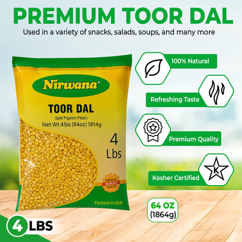 64 oz Split Pigeon Peas (Toor Dal) Premium Dry Yellow Lentils for Curries, Soups & Everyday Cooking
