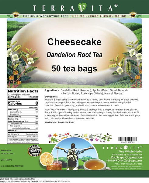 Terravita (50 548978) Cheesecake Dandelion Root Tea tea bags, ZIN: