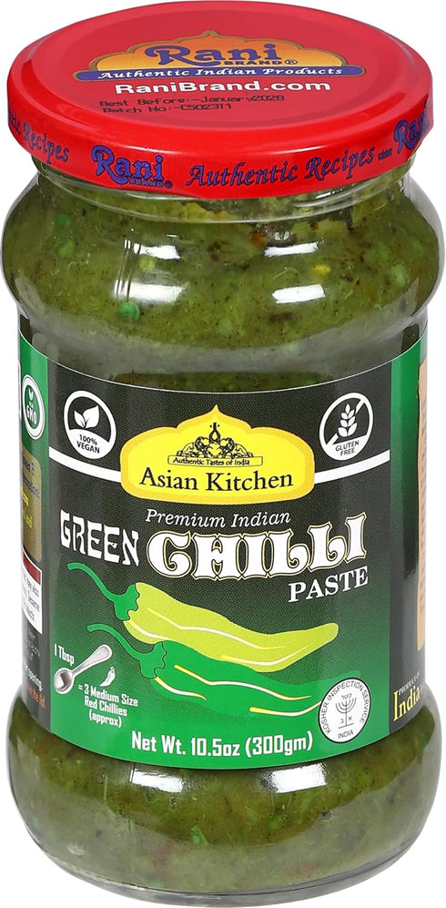 10.58oz (300g) Asian Kitchen Green Chilli Cooking Paste Glass Jar ~ Vegan | Gluten Free | NON-GMO | No Colors | Indian