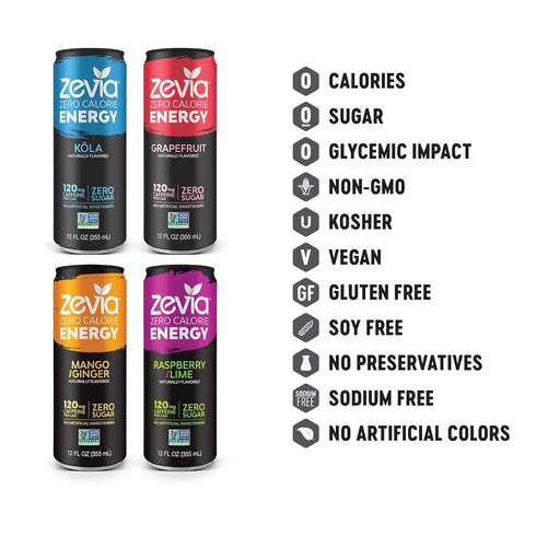 Zevia Pack, (12 Zero Calorie Soda Variety Cherry Cola, Energy Drinks ct)