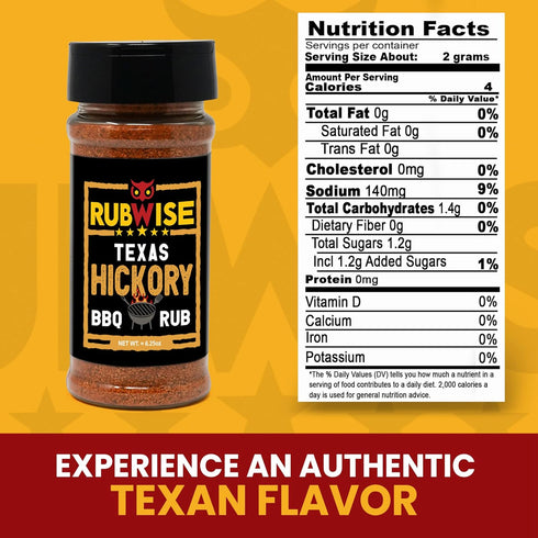 6.25oz RubWise Texas Style BBQ Hickory Rub (No MSG) | Meat Seasonings & Dry Rubs for Smoking and Grilling | Great on