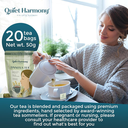 Quiet Harmony 20 Tinnitus Tea Herbal Support for Ringing Ears, Circulation & Calm | Ultra-Premium Caffeine-Free Tea