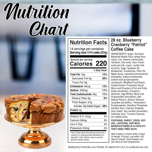 1.75 Traditional Blueberry & Cranberry Coffee Cake - Fresh New England Blueberries & Cape Cod Cranberries Cake - Kosher