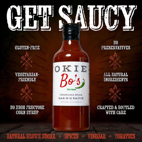 OkieBo's BBQ Sauce - Serrano, Oklahoma Style, Perfect Sauce for Creating Competition Style Ribs, Pork, Brisket, Salmon