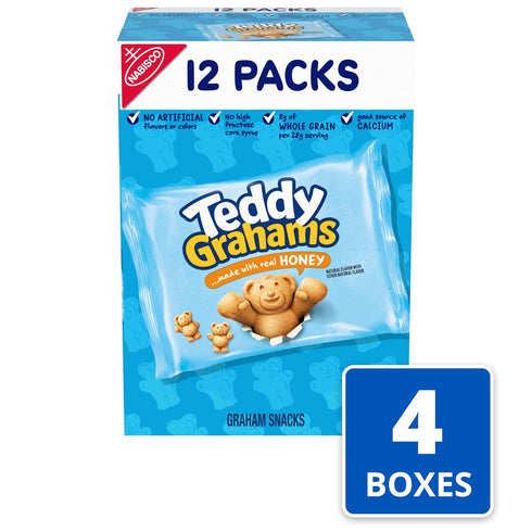 48 Packs (4 Teddy Grahams Honey Graham Snacks, Total Snack Boxes)