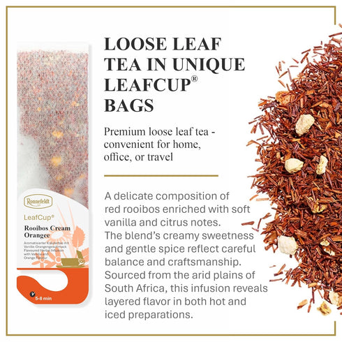 15 Packed Ronnefeldt LeafCup Rooibos Cream Orange Chai Naturally Caffeine-Free Red Herbal Tea with Sweet Orange Peel