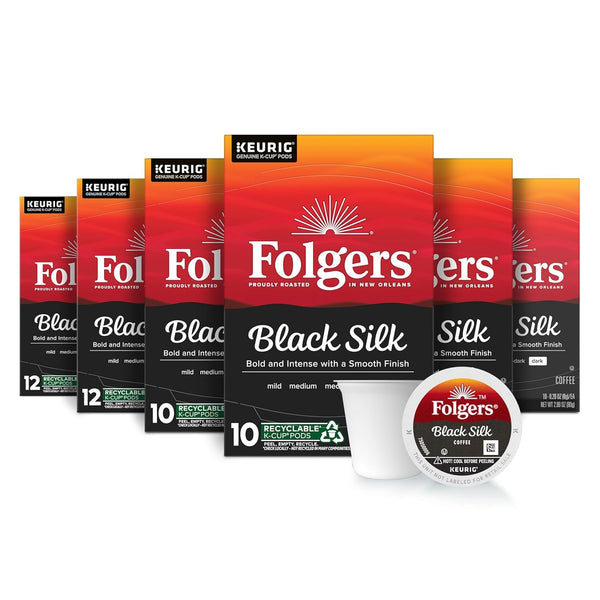 Folgers Black Silk Coffee, Dark Roast, Keurig K-Cup Pods, 10 Count Box