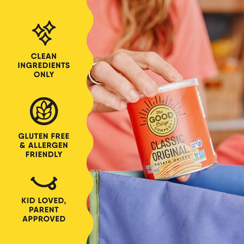 1.6 Oz (Pack 12), Pack The Good Crisp Company Minis Original Gluten-Free Potato Chips, Cans of Non-GMO, Allergen
