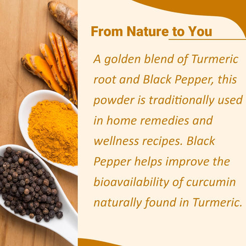 Mi Nature Turmeric Root Powder with Black Pepper, 227g (8oz), Pure Curcuma Longa & Piper Nigrum for Cooking