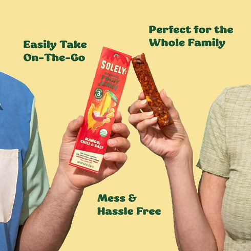 15 0.8oz (23g) SOLELY - Organic Mango Guava Fruit Jerky - Individually Wrapped Strips - Fruit Leather Made from Dried