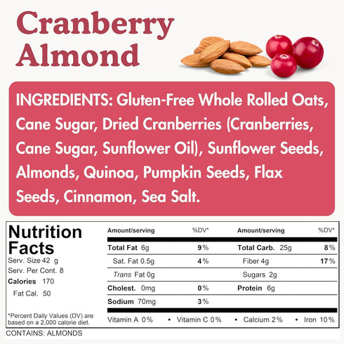6g 5g 24 (3 Pack) Earnest Eats Superfood Oatmeal Cranberry Almond Flax Vegan, Gluten-Free, Plant Protein, Fiber, No