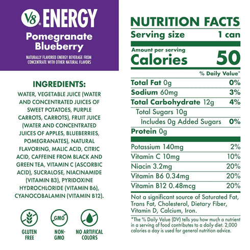 V8 8 oz (24 Pack) Energy Pomegranate Blueberry Energy Drink, fl Can