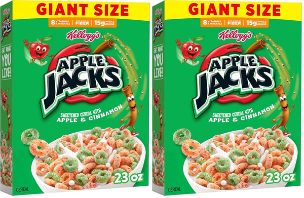 Kelloggs Apple Jacks Breakfast Cereal,Kids Snacks,Family Breakfast,Giant Size,Original,23oz Box (1 Box),(Pack of