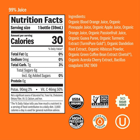 2 oz Suja Organic Detox Blood Orange Shot, Wellness Shot With Dandelion Root and Hibiscus, fl Bottle