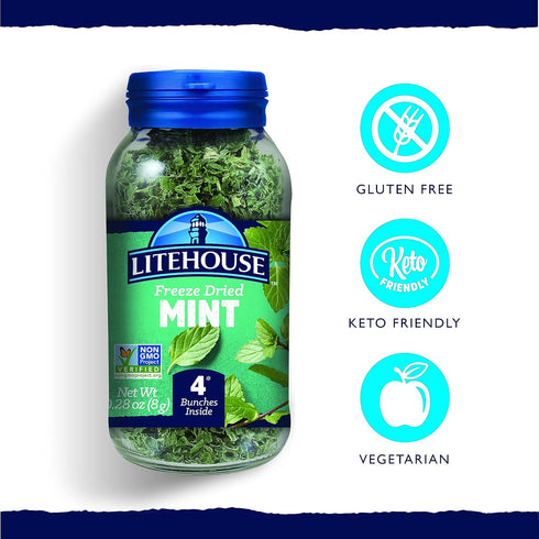 Litehouse Freeze Dried Mint, Organic Substitute for Fresh Mint, Jar Equal to 4 Mint Fresh Bunches, 2-Pack