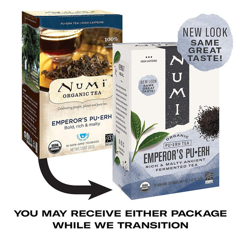 Numi Organic Emperor's Pu-erh Tea, 48 Dark Tea Bags, Aged Fermented Yunnan Black Tea