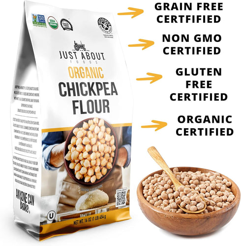 1lb (454 Pack 1 Organic Chickpea Flour g) USDA Organic Gluten Free Grain free Non GMO Kosher of | Just About Foods