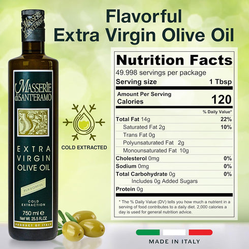 25.5 Oz (Pack 1) Masserie di Sant'Eramo Flavorful Italian Extra Virgin Olive Oil Cold Pressed - Robust Olive Oil