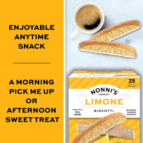 110 21.5 oz Nonni's Limone Lemon-Iced Biscotti Cookies Individually Wrapped Italian Tea-Time Snack, Crunchy