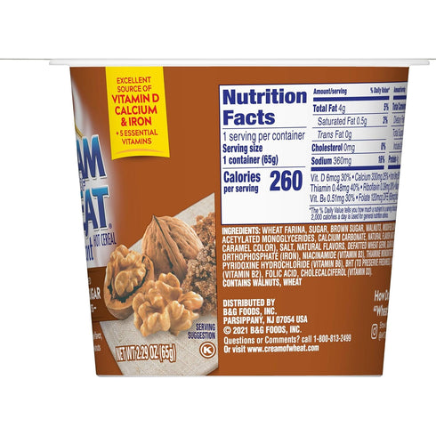 Cream of Wheat 2.29 (Pack 6) Instant Hot Cereal To-Go Cups, Maple Brown Sugar Walnut, Ounce