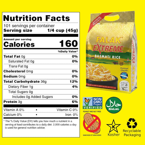 10lb Falak Extreme Basmati Rice - Extra Long Basmati Rice - Resealable Bag - Naturally Aromatic, Aged, Flavorful