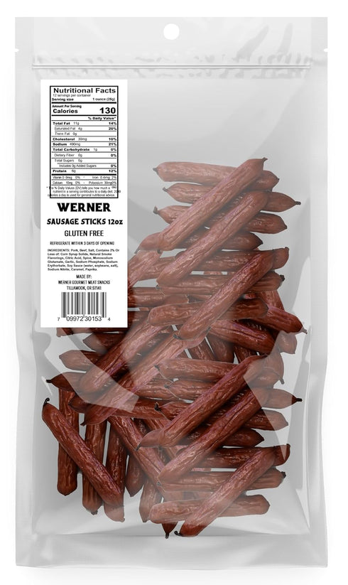 12 Werner Mini Sausage Meat Sticks - Ounces - Made in the USA, Bulk Meat Sticks