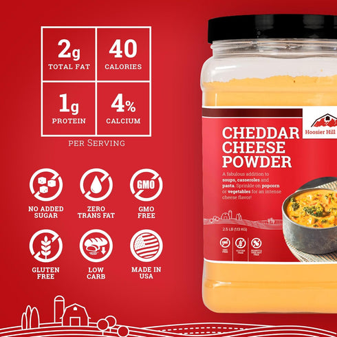 2.5LB (Pack 1) Hoosier Hill Farm Cheddar Cheese Powder, Cheese Lovers