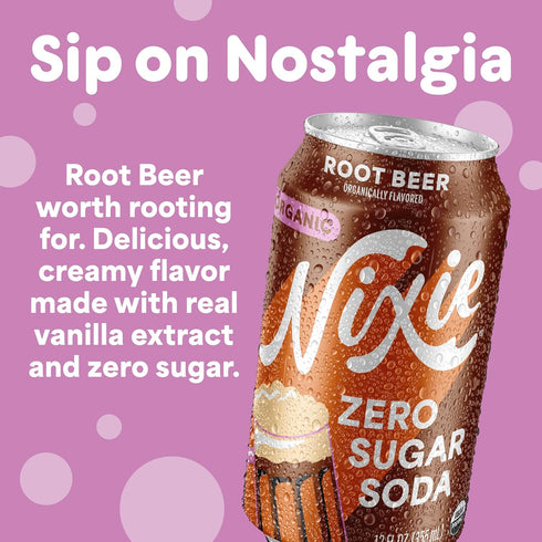 0 0 12oz (12 Pack) Nixie Organic Zero Sugar Soda, Root Beer, Healthy Soda Pop, Non-GMO, Sugar, Calories, Caffeine Free